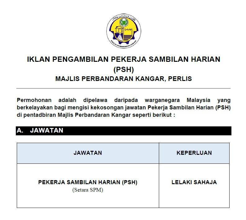 IKLAN PENGAMBILAN PEKERJA SAMBILAN HARIAN (PSH)