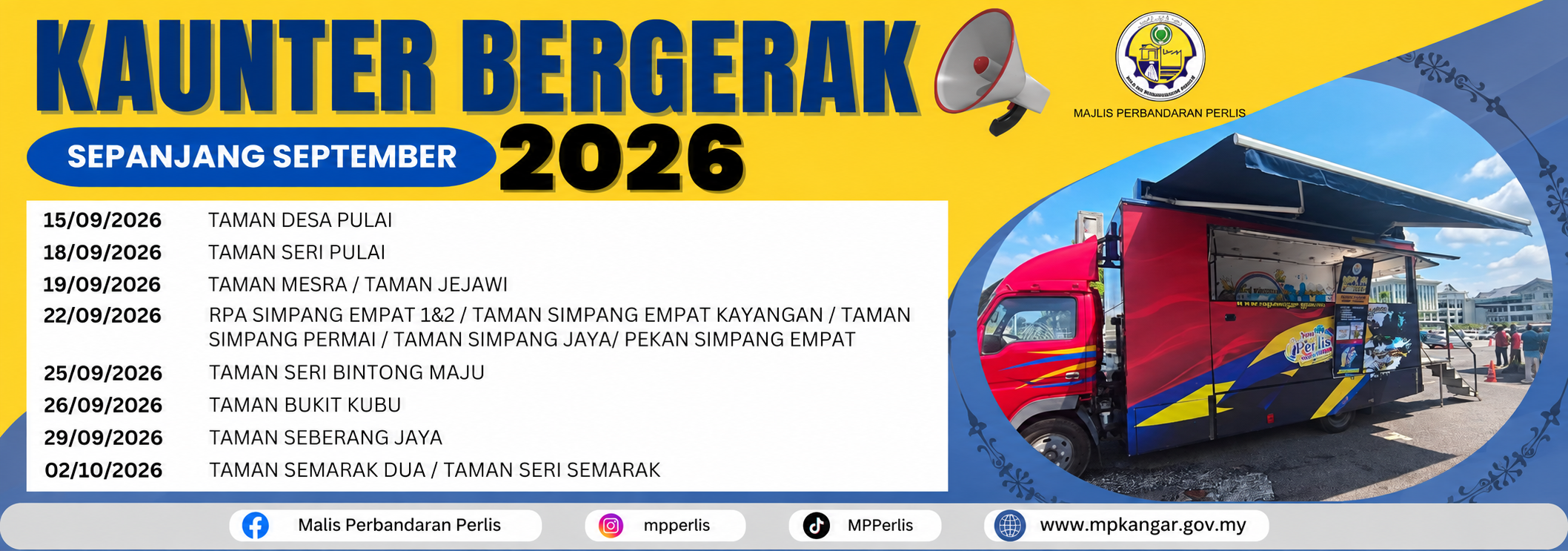 Jadual Perkhidmatan Kaunter Bergerak MPPs bagi bulan September2026.